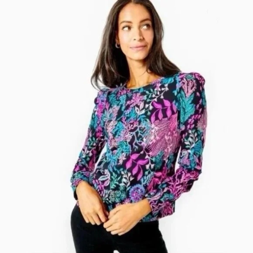 Lilly Pulitzer Jansen Sweatshirt Onyx Twilight Coral S